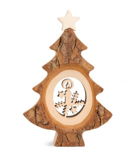 Sapin de Noël en bois avec Père Noël et luge ciselé, 12 cm 