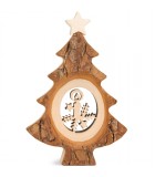 Sapin de Noël en bois avec Père Noël et luge ciselé, 12 cm 