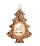Sapin Noël en bois avec élan ciselé, 18 cm