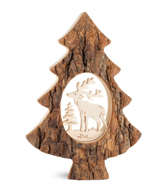 Sapin en bois avec cerf ciselé, 18,5 cm