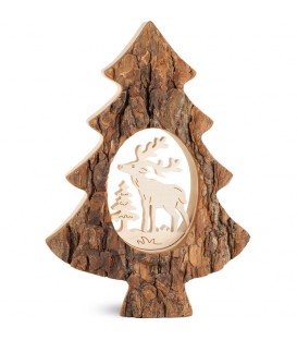 Sapin en bois avec cerf ciselé, 18,5 cm