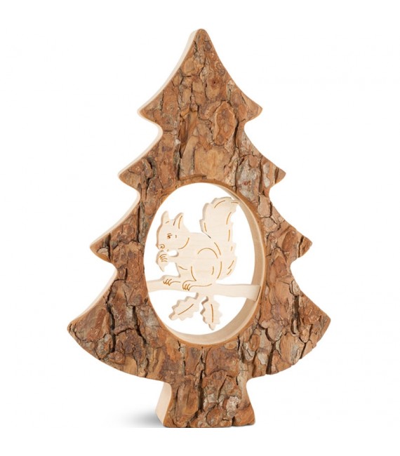 Sapin en bois avec écureuil ciselé, 18,5 cm