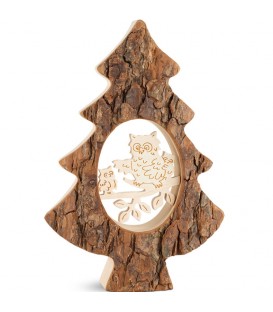 Sapin en bois avec chouette ciselée, 18,5 cm