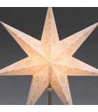 Étoile lumineuse électrique 7 branches en papier, blanche, sur pied laiton, 48 cm
