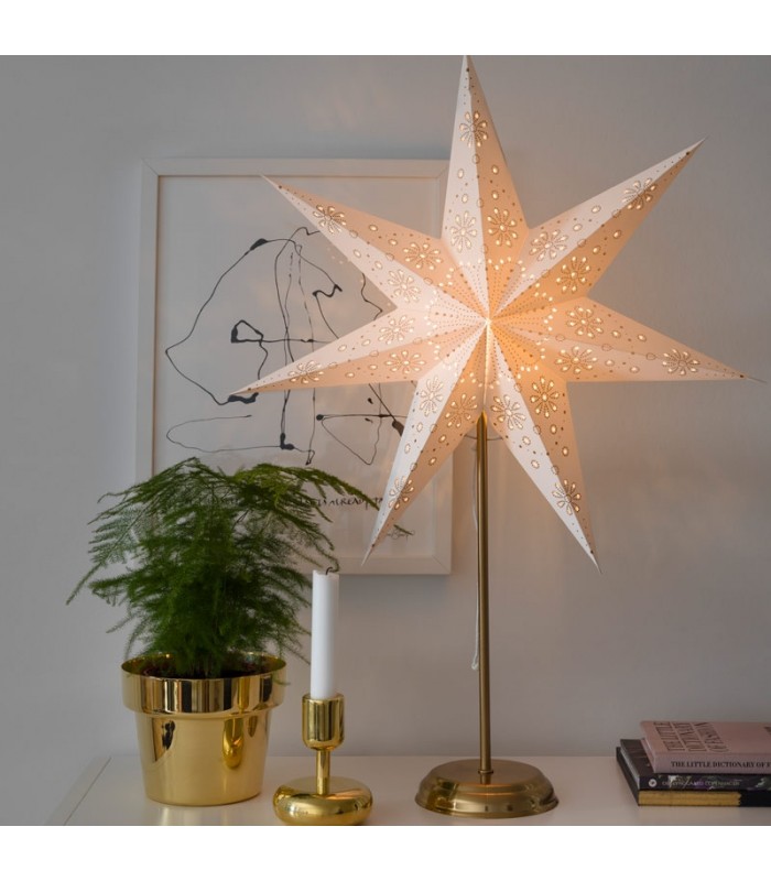 étoiles décoratives éclairées en papier avec socle en métal étoile 3D pour fenêtre debout en blanc avec câble E14 410305 Eglo Lampadaire avec étoile de Noël 