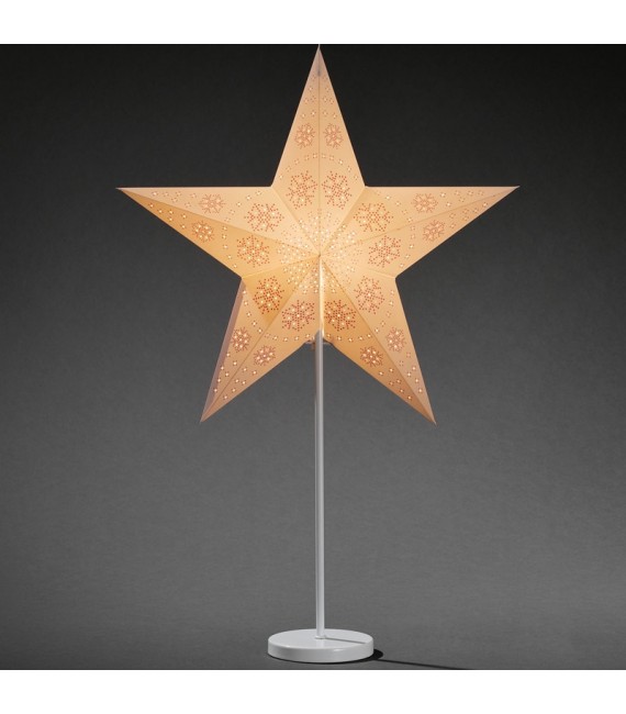 Étoile lumineuse électrique 5 branches en papier, blanche, sur pied laiton, 46 cm