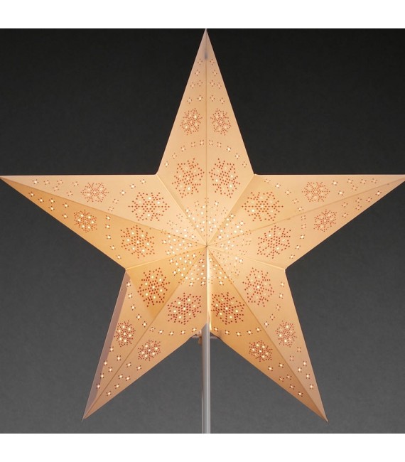 Étoile lumineuse électrique 5 branches en papier, blanche, sur pied laiton, 46 cm