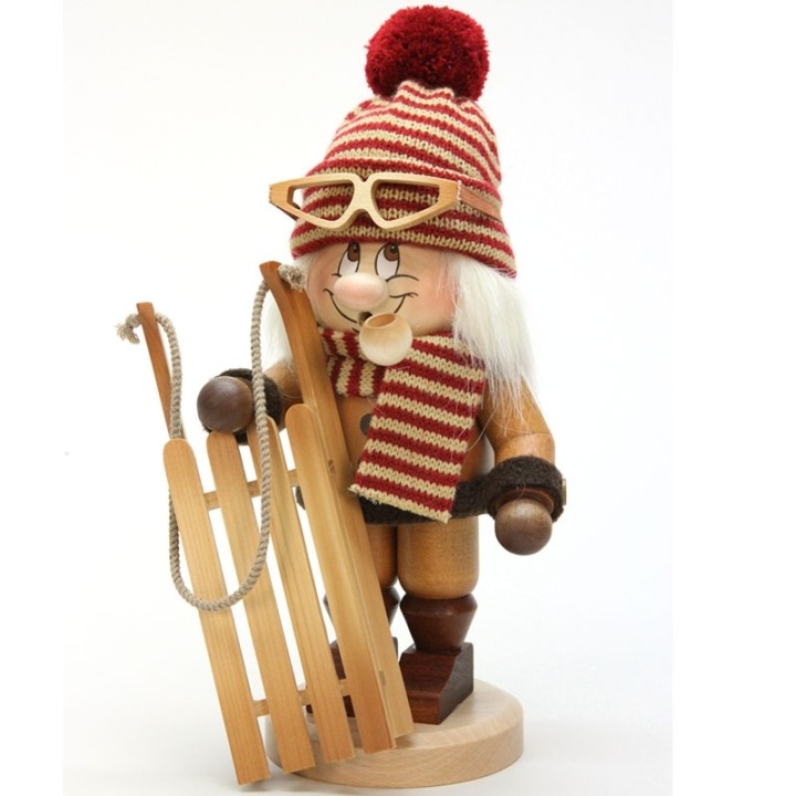 Lutin brule-parfum et luge en bois
