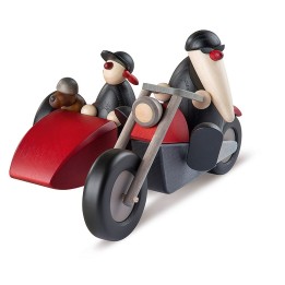 Père Noël moderne en side-car au look rocker