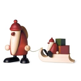 Grand père Noël et cadeaux sur luge, 19 cm