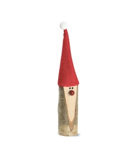 Père Noël en bois avec nez rouge et bonnet en feutre, 15 cm