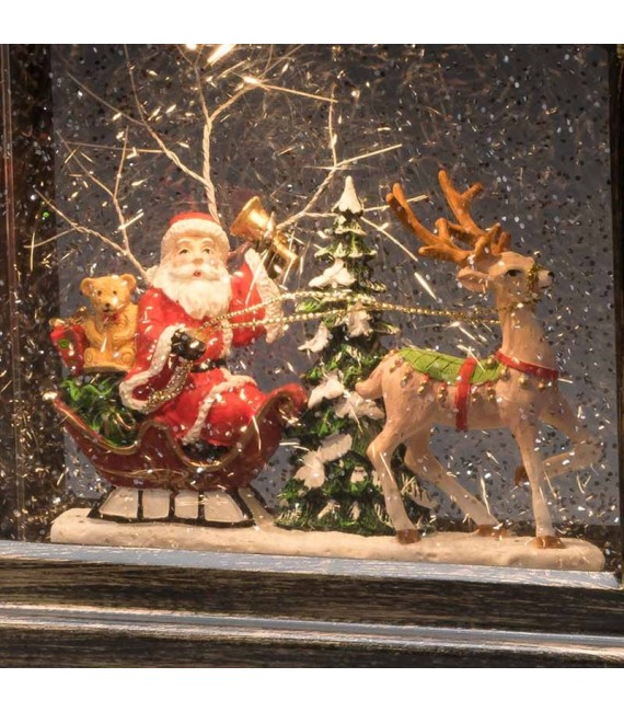 Lanterne à neige à LED avec père Noël dans son traîneau, 25 cm