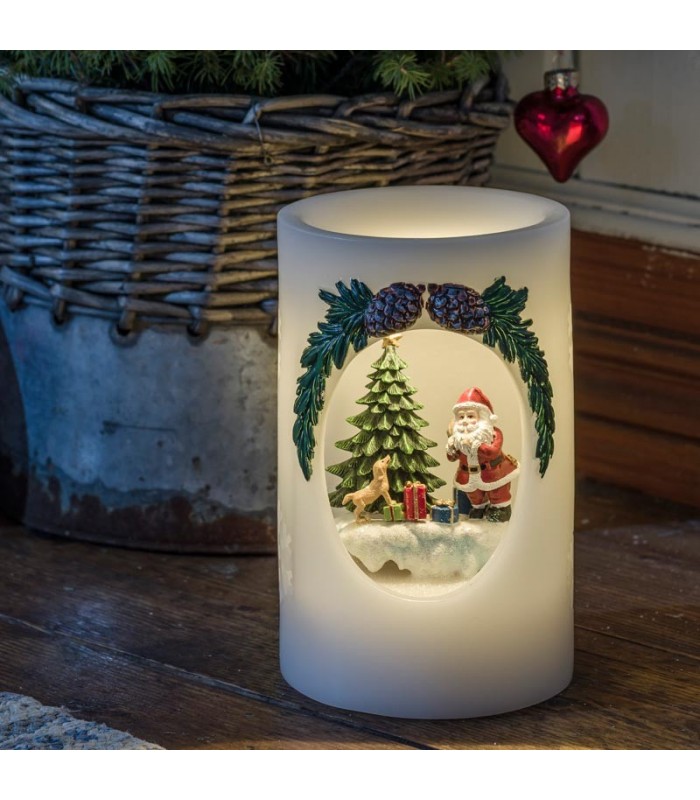 Bougie LED Père Noël et chien, Déco Noël enfant