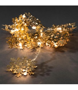 Guirlande lumineuse décorative à LED, flocons de neige métalliques dorés