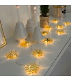 Guirlande lumineuse décorative à LED, flocons de neige métalliques dorés