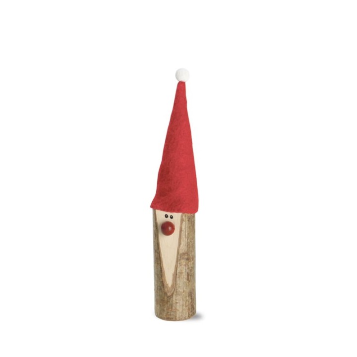 Père Noël en bois avec nez rouge et bonnet en feutre, 10 cm