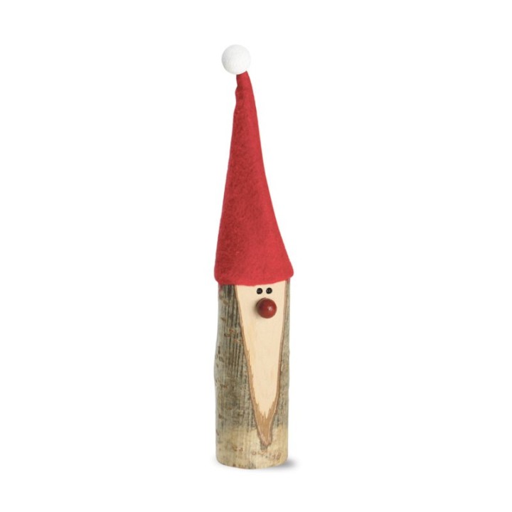 Père Noël en bois avec nez rouge et bonnet en feutre, 15 cm