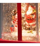 Lanterne à neige "Cadeau de Noël" avec Père Noël & bonhomme de neige