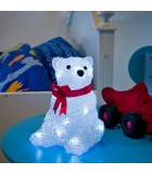 Ours lumineux à LED en acrylique avec ruban rouge, 18 cm