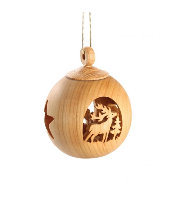 Boule de Noël en bois, motif cerf, 6 cm