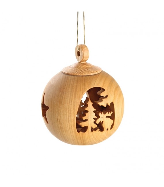 Boule de Noël en bois, motif élan, 6 cm