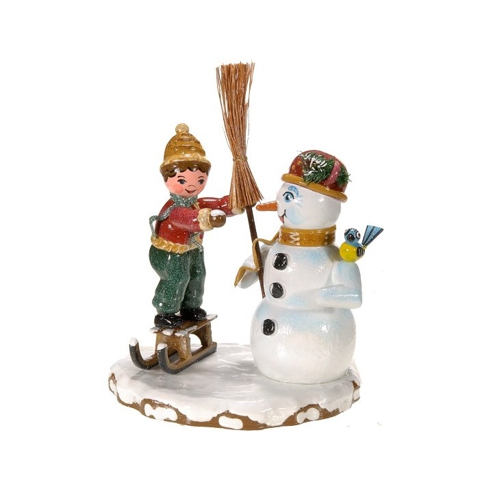 Village de Noël miniature, et bonhomme de neige