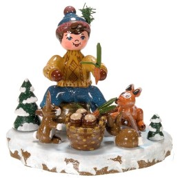 Village de Noël miniature, garçon et petits animaux
