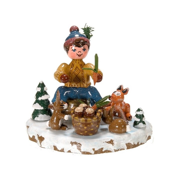 Village de Noël miniature, garçon et petits animaux