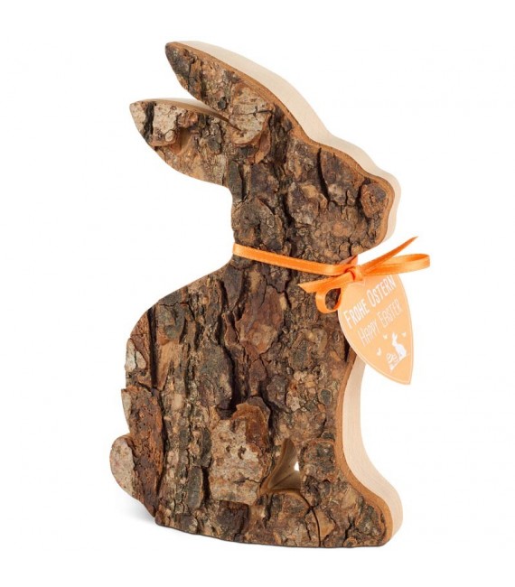 Grand lapin en bois assis, 15 cm