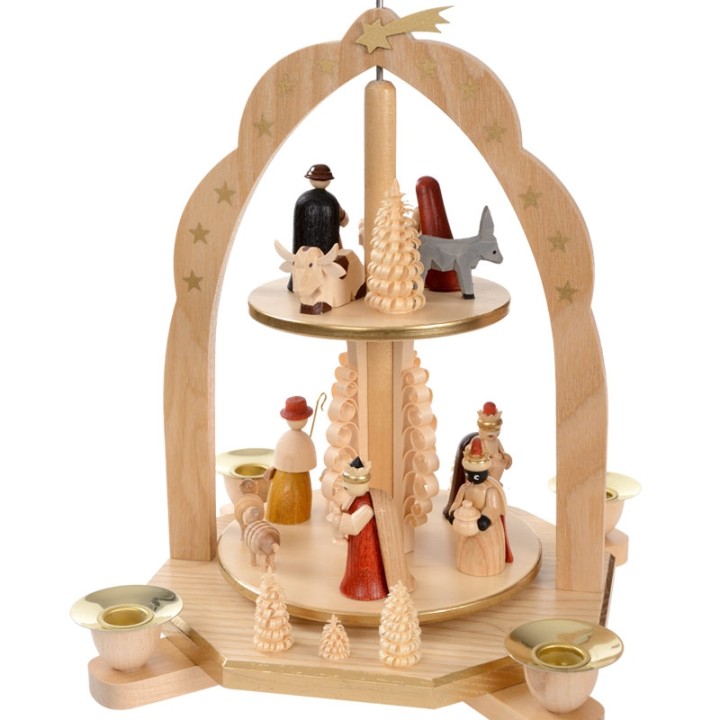 Pyramide avec scène de crèche de Noël complète