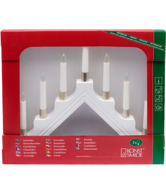 Chandelier de Noël en bois à bougie électrique blanc, 7 lampes