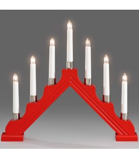 Chandelier de Noël 7 lampes en bois, à bougie électrique, rouge