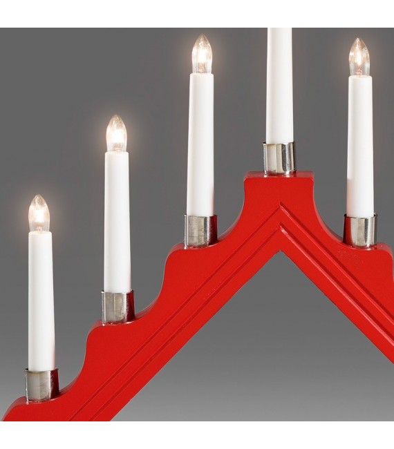 Chandelier de Noël 7 lampes en bois, à bougie électrique, rouge