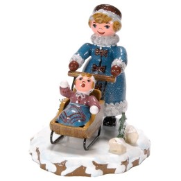 Village de Noël miniature, maman et poussette