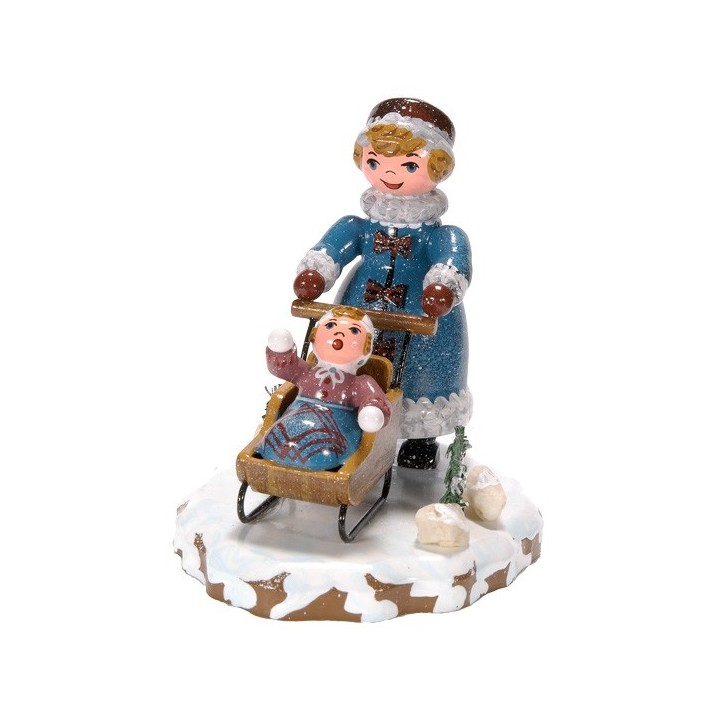 Village de Noël miniature, maman et poussette