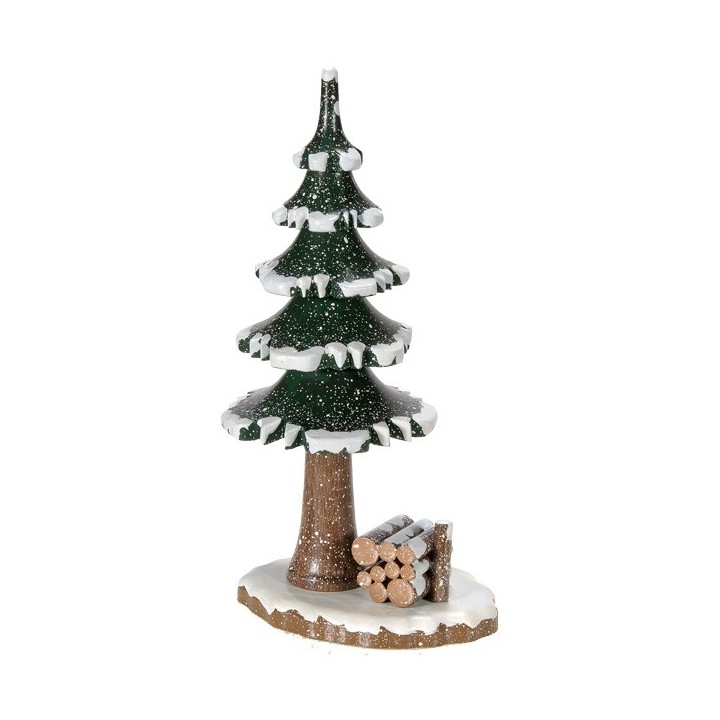 Village de Noël miniature, sapin et tas de bois