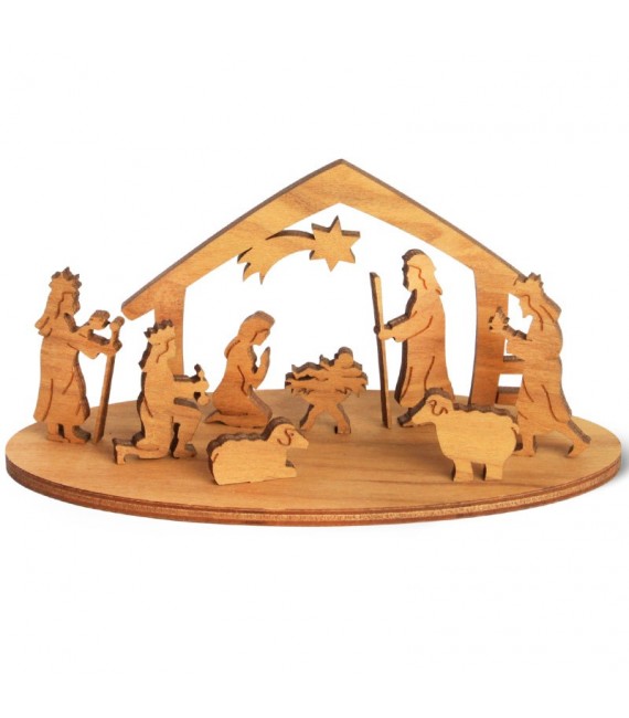 Petite crèche de Noël avec personnages en bois d'olivier, 5 cm