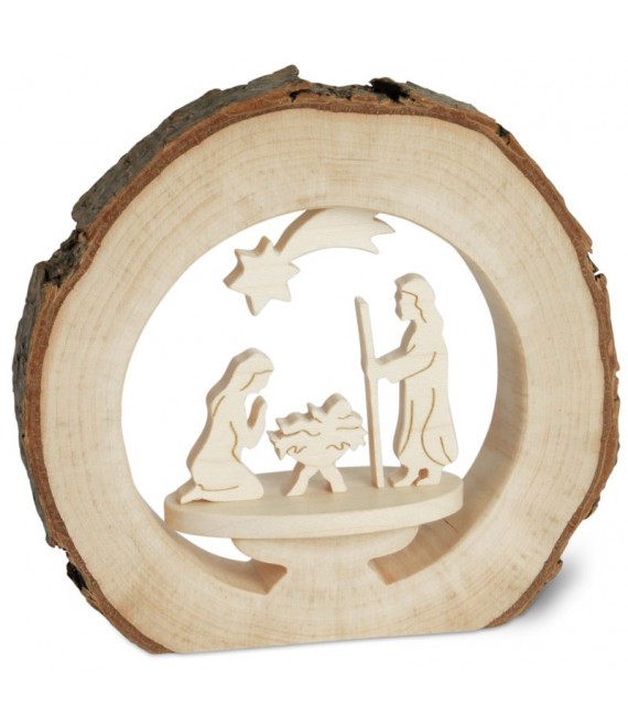 Crèche de Noël dans anneau de bois, 10 cm