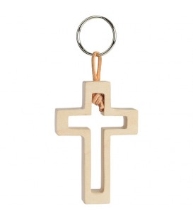 Porte-clef en bois avec croix découpée, 5 cm