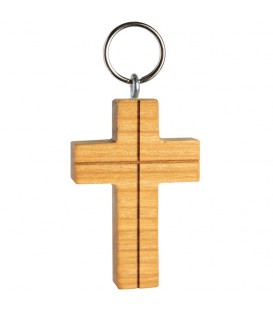 Porte clé croix en bois de cerisier avec croix, 5 cm