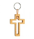 Porte clef croix avec croix découpe bois d'olivier n° 3, 5 cm 