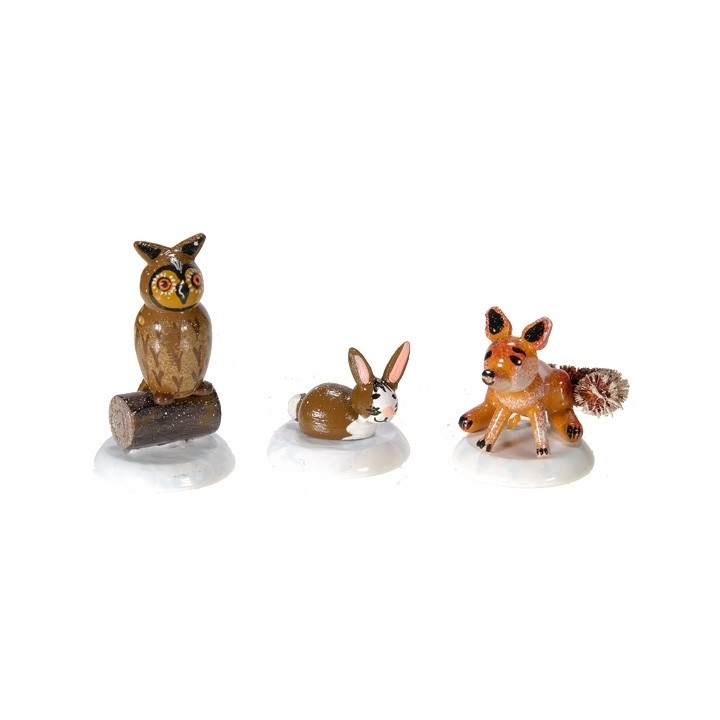 Village de Noël miniature, renard chouette et lapin