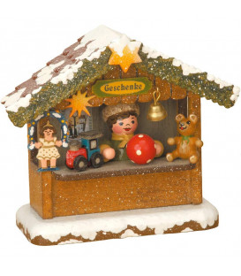 Village Noël miniature, chalet marché de Noël vendeur de jouets
