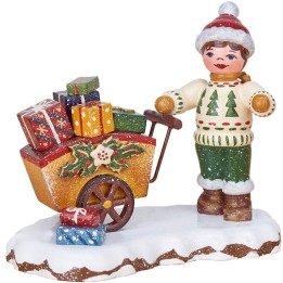 Village de Noël miniature, cadeaux dans poussette