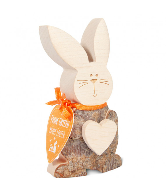 Petit lapin de Pâques en bois avec coeur, 10 cm 
