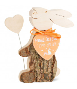 Lapin en bois avec coeur, 10 cm