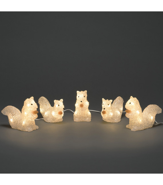 Écureuils lumineux 12 cm en acrylique, 40 diodes blanc chaud