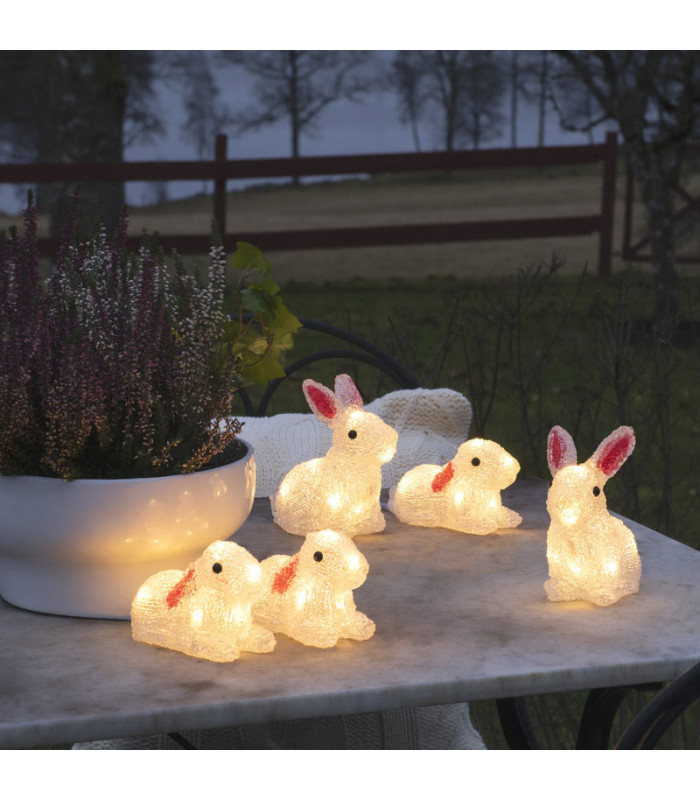 Lot de 5 lapins lumineux acrylique 40 LED blanc chaud IP44 câble blanc  Konstsmide