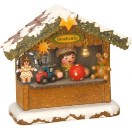 Village Noël miniature, chalet marché de Noël vendeur de jouets