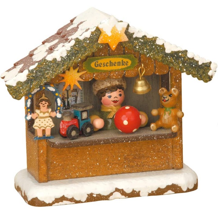 Village Noël miniature, chalet marché de Noël vendeur de jouets